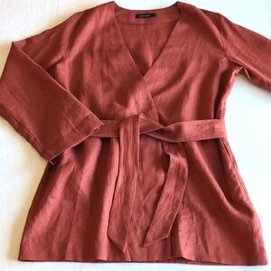 Nich Linen Kimono Wrap Long Sleeved Top in Dusty Maroon Colorway Women's Size L
